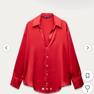 Zara Women's Vibrant Red Button-Down Shirt